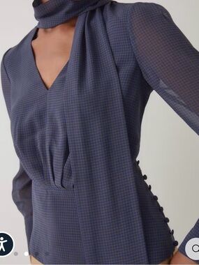 LK Bennett Rosie Midnight V Neck Tie-Neck Blouse Blue